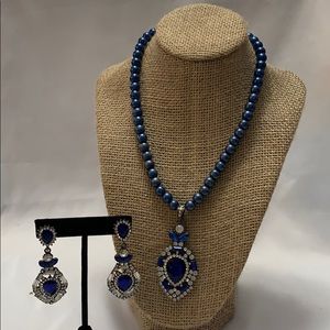 Rhinestone and blue bead necklace